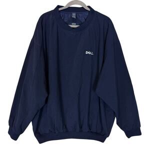 Vintage Dell Jacket Mens XL Navy‎ Blue Wordmark Lined Surplice Neck Windbreaker